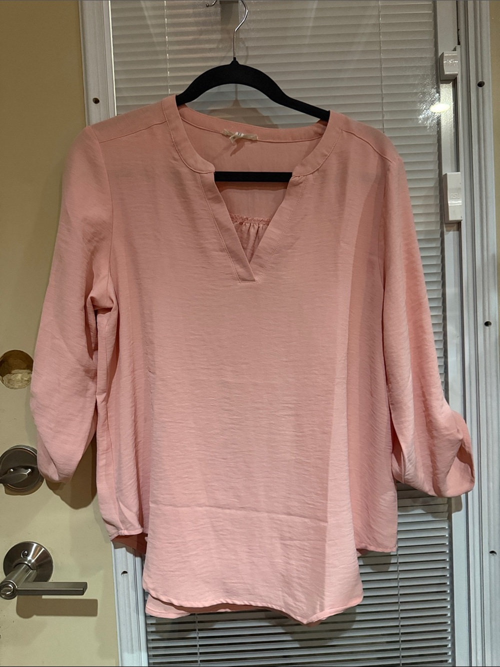 Maurices Soft Pink Split V-Neck Blouse